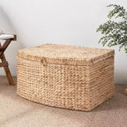 26"x19"x14" Malle rectangulaire en jacinthe d'eau tressée marron naturel : Coffre de rangement, cadre en fer