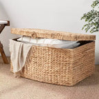 26"x19"x14" Malle rectangulaire en jacinthe d'eau tressée marron naturel : Coffre de rangement, cadre en fer
