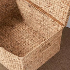 26"x19"x14" Malle rectangulaire en jacinthe d'eau tressée marron naturel : Coffre de rangement, cadre en fer