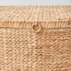 26"x19"x14" Malle rectangulaire en jacinthe d'eau tressée marron naturel : Coffre de rangement, cadre en fer