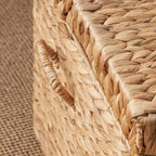 26"x19"x14" Malle rectangulaire en jacinthe d'eau tressée marron naturel : Coffre de rangement, cadre en fer