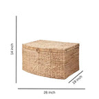 26"x19"x14" Malle rectangulaire en jacinthe d'eau tressée marron naturel : Coffre de rangement, cadre en fer