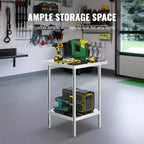 Table de préparation en acier inoxydable, 24 x 24 x 34 pouces, capacité de charge de 700 livres, établi métallique robuste avec 3 niveaux de hauteur réglables