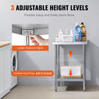 Table de préparation en acier inoxydable, 24 x 24 x 34 pouces, capacité de charge de 700 livres, établi métallique robuste avec 3 niveaux de hauteur réglables