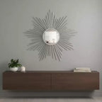 Miroir décoratif soleil en métal argenté de 32 pouces