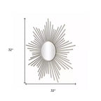 Miroir décoratif soleil en métal argenté de 32 pouces