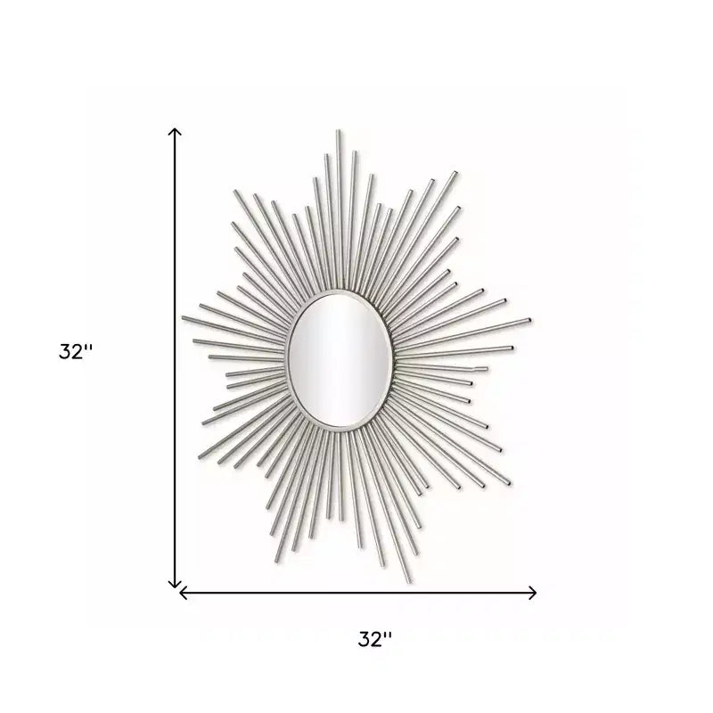 Miroir décoratif soleil en métal argenté de 32 pouces