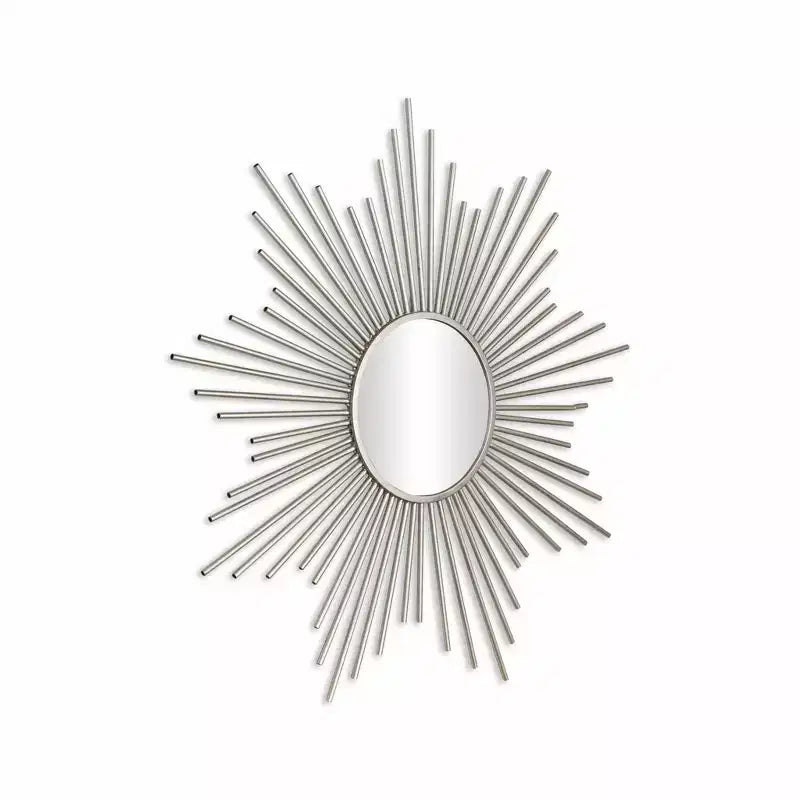 Miroir décoratif soleil en métal argenté de 32 pouces