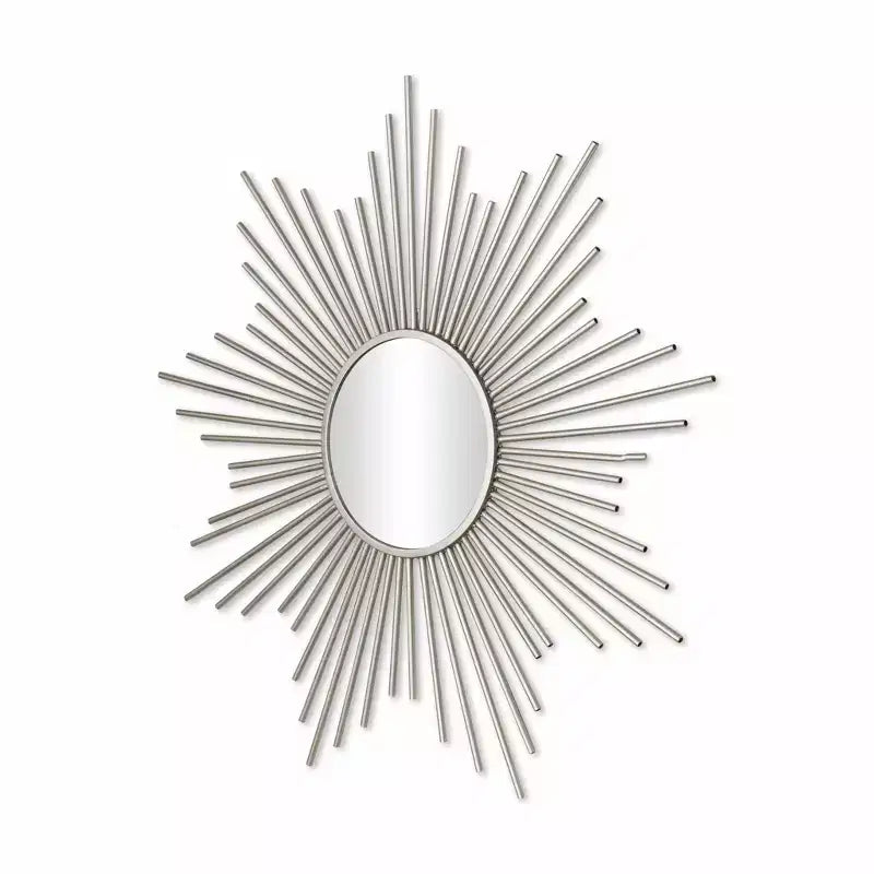 Miroir décoratif soleil en métal argenté de 32 pouces