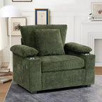 Modern Oversized Chair with Ottoman, Chenille Fabric Accent Chair Comfy Sofa Bed with Cup Holders and USB Ports - ModernLuxe
