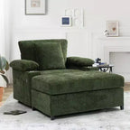 Fauteuil surdimensionné avec repose-pieds, fauteuil lounge confortable en tissu chenille, avec porte-gobelet et port USB.