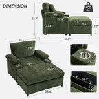 Fauteuil surdimensionné avec repose-pieds, fauteuil lounge confortable en tissu chenille, avec porte-gobelet et port USB.