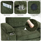 Fauteuil surdimensionné avec repose-pieds, fauteuil lounge confortable en tissu chenille, avec porte-gobelet et port USB.