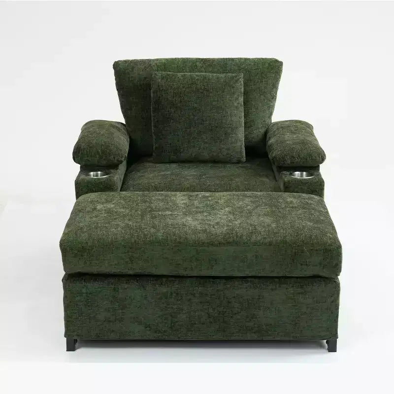 Fauteuil surdimensionné moderne avec ottoman, fauteuil d'appoint confortable en tissu chenille avec porte-gobelets et ports USB - ModernLuxe