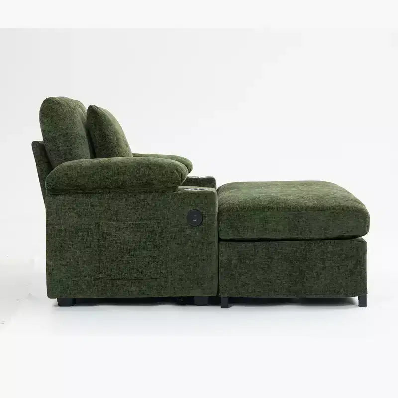 Fauteuil surdimensionné moderne avec ottoman, fauteuil d'appoint confortable en tissu chenille avec porte-gobelets et ports USB - ModernLuxe