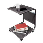 Table d'appoint rustique en frêne, en forme de C, avec rangement latéral intégré