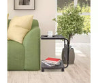 Table d'appoint rustique en frêne, en forme de C, avec rangement latéral intégré