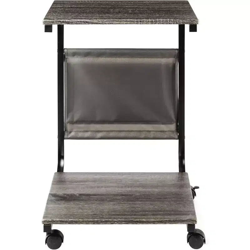 Table d'appoint rustique en frêne, en forme de C, avec rangement latéral intégré