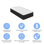 Matelas hybride de 30 cm (12 pouces), mousse rafraîchissante haute densité et ressorts ensachés individuellement, blanc/noir.