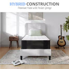 Matelas hybride de 30 cm (12 pouces), mousse rafraîchissante haute densité et ressorts ensachés individuellement, blanc/noir.