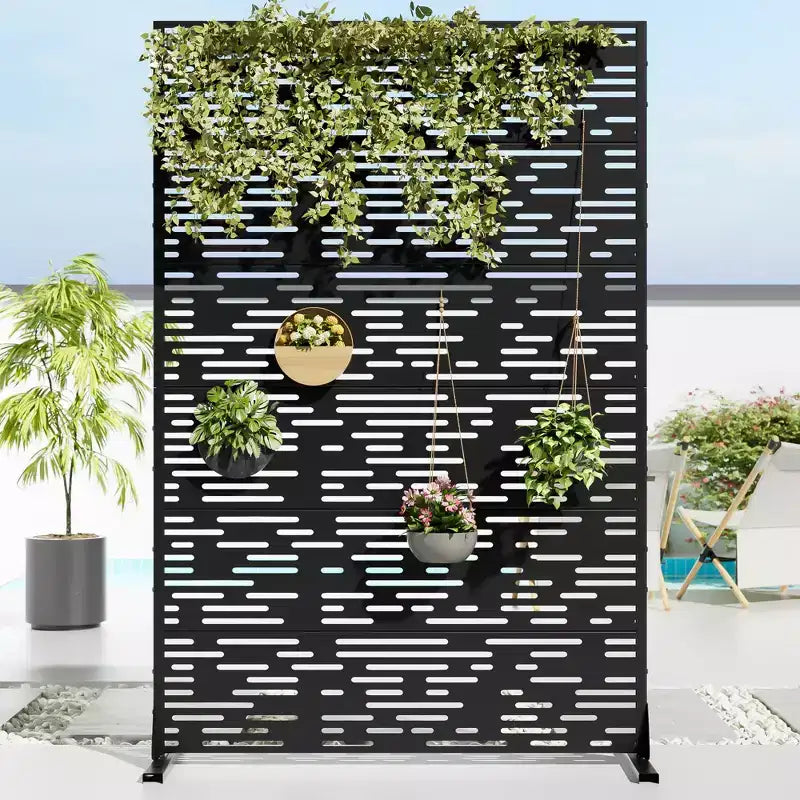 Jardinière en métal noir 72 H47W avec treillis brise-vue pour patio, jardin et balcons de café