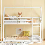 MAYEERTY Twin Rubber Wood Floor BUnk Bed with Ladder, Guardrails, House Shaped Bunk Bed Gray