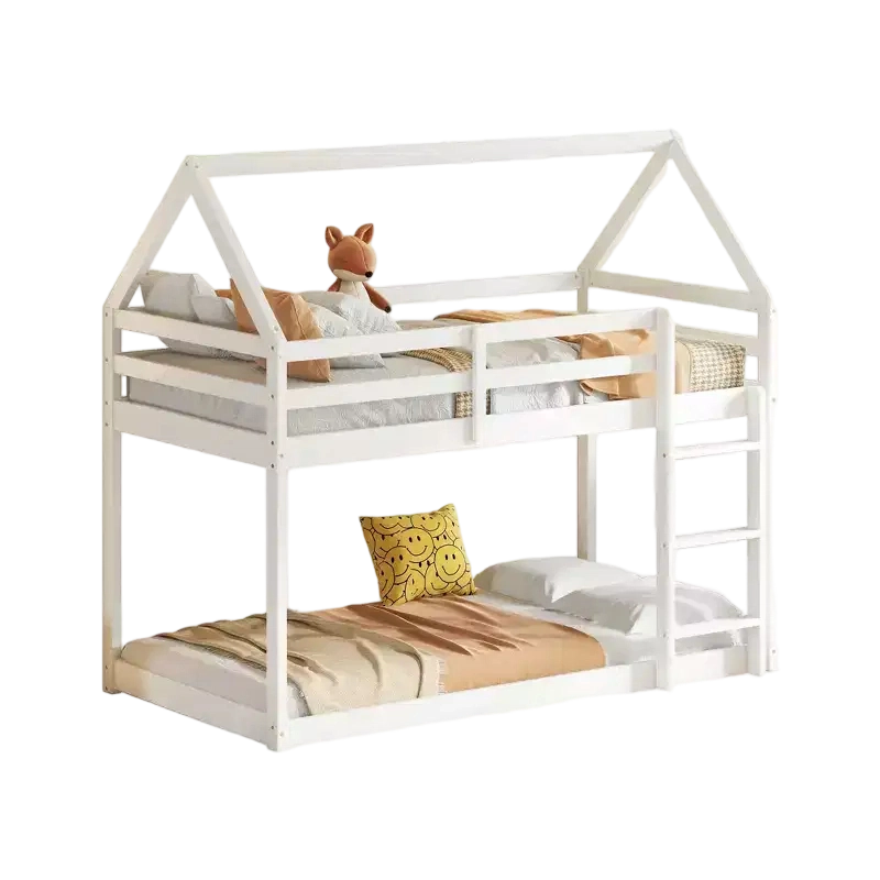 Lit superposé simple en bois d'hévéa, gris