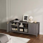 Meuble TV de 59 po pour téléviseurs jusqu'à 65 po, Centre de divertissement TV moderne du milieu du siècle avec armoires de rangement et étagères ouvertes, Meuble TV en bois pour la maison