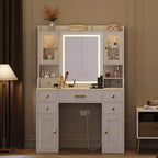 Coiffeuse avec miroir et lumières, 3 modes d'éclairage Grande table de maquillage avec station de charge Blanc