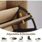 Meuble à chaussures en rotin et chêne, rangement à chaussures à 3 niveaux avec 2 tiroirs basculants et 1 tiroir coulissant, étagère réglable, organisateur étroit pour entrée