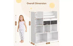 Étagère pour enfants à 4 niveaux Bibliothèque en bois Organisateur de jouets pour enfants Bibliothèque pour enfants avec 10 compartiments et 2 tiroirs Meuble de rangement pour enfants