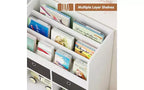 Étagère pour enfants à 4 niveaux Bibliothèque en bois Organisateur de jouets pour enfants Bibliothèque pour enfants avec 10 compartiments et 2 tiroirs Meuble de rangement pour enfants
