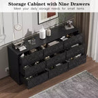 Commode moderne à 9 tiroirs avec prise de courant intégrée, grand meuble de rangement pour chambre, dressing, salon ou couloir