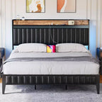 1-Piece XBT Modern LED Bed - PU Headboard with Charging Station, RGB Lights & Storage, No Box Spring Metal Frame