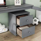 Lit mezzanine double en bois avec lit inférieur, bureau intégré, armoire de rangement à 2 tiroirs, barrières de sécurité, gris