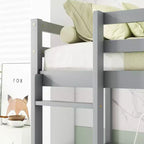 Lit mezzanine double en bois avec lit inférieur, bureau intégré, armoire de rangement à 2 tiroirs, barrières de sécurité, gris