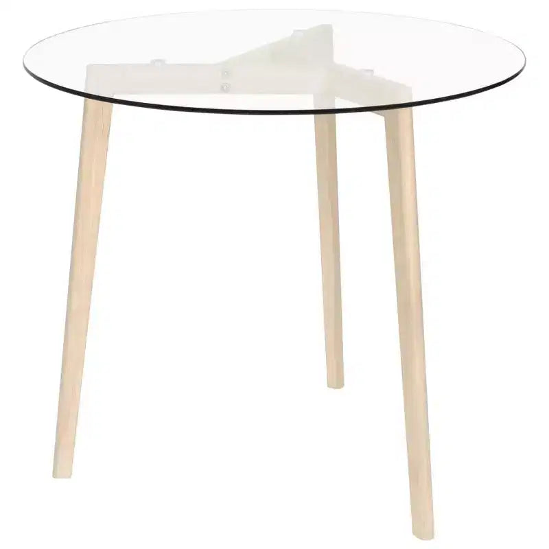 vidaXL Table à manger ronde élégante avec plateau en verre trempé et pieds en bois de chêne massif pour cuisine ou salle à manger, brun transparent, 80 cm de diamètre