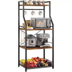 Étagère de cuisine style boulanger, support pour micro-ondes avec grand panier grillagé, station de café industrielle, étagère utilitaire de cuisine à 4 niveaux