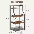Étagère de cuisine style boulanger, support pour micro-ondes avec grand panier grillagé, station de café industrielle, étagère utilitaire de cuisine à 4 niveaux