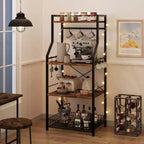 Étagère de cuisine style boulanger, support pour micro-ondes avec grand panier grillagé, station de café industrielle, étagère utilitaire de cuisine à 4 niveaux