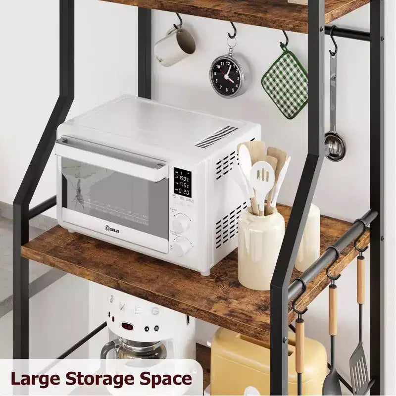 Étagère de cuisine style boulanger, support pour micro-ondes avec grand panier grillagé, station de café industrielle, étagère utilitaire de cuisine à 4 niveaux