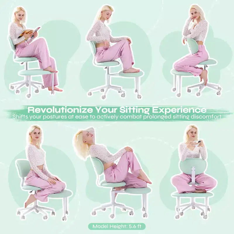 Chaise ergonomique en croix avec roulettes, chaise de bureau sans accoudoirs pour petits espaces, soutien dorsal amélioré, hauteur réglable