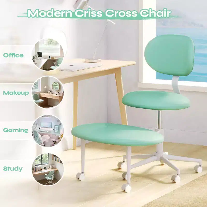 Chaise ergonomique en croix avec roulettes, chaise de bureau sans accoudoirs pour petits espaces, soutien dorsal amélioré, hauteur réglable