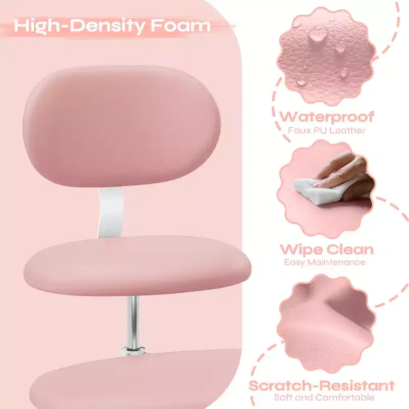 Chaise ergonomique en croix avec roulettes, chaise de bureau sans accoudoirs pour petits espaces, soutien dorsal amélioré, hauteur réglable