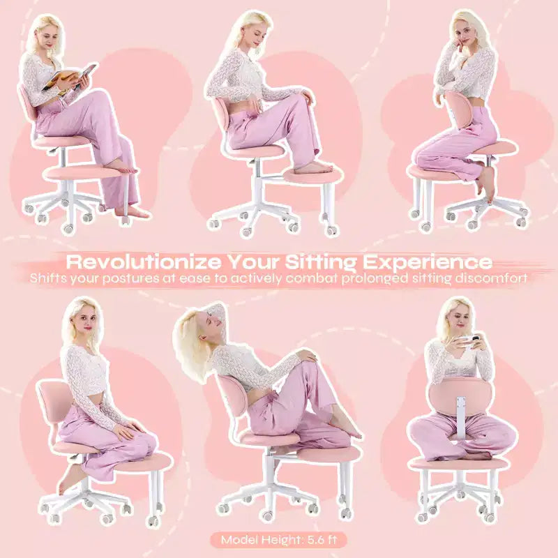Chaise ergonomique en croix avec roulettes, chaise de bureau sans accoudoirs pour petits espaces, soutien dorsal amélioré, hauteur réglable