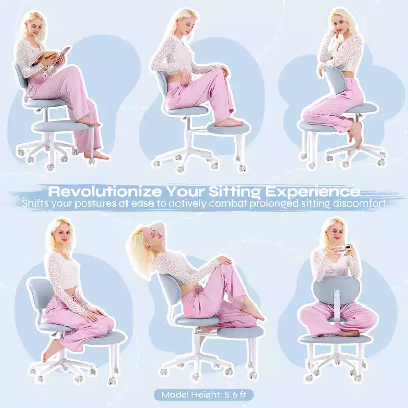 Chaise ergonomique en croix avec roulettes, chaise de bureau sans accoudoirs pour petits espaces, soutien dorsal amélioré, hauteur réglable