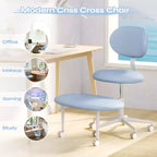 Chaise ergonomique en croix avec roulettes, chaise de bureau sans accoudoirs pour petits espaces, soutien dorsal amélioré, hauteur réglable