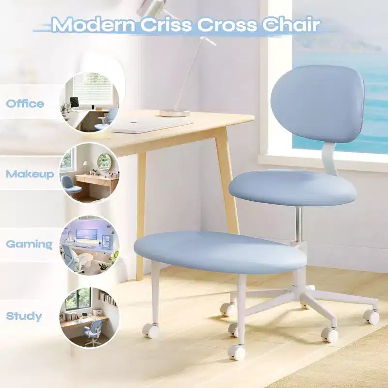 Chaise ergonomique en croix avec roulettes, chaise de bureau sans accoudoirs pour petits espaces, soutien dorsal amélioré, hauteur réglable