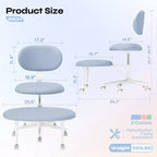 Chaise ergonomique en croix avec roulettes, chaise de bureau sans accoudoirs pour petits espaces, soutien dorsal amélioré, hauteur réglable
