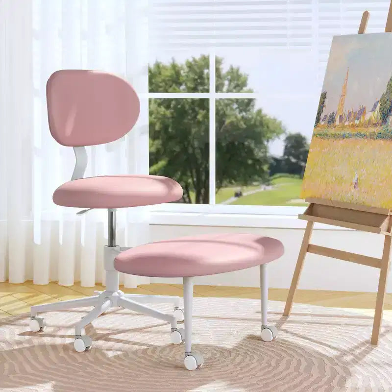 Chaise ergonomique en croix avec roulettes, chaise de bureau sans accoudoirs pour petits espaces, soutien dorsal amélioré, hauteur réglable